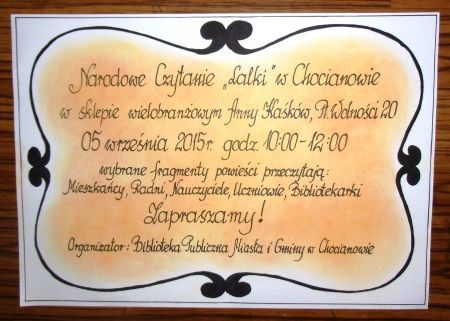 CHOCIANÓW. Będą czytać „Lalkę” w sklepie Wokulskiego