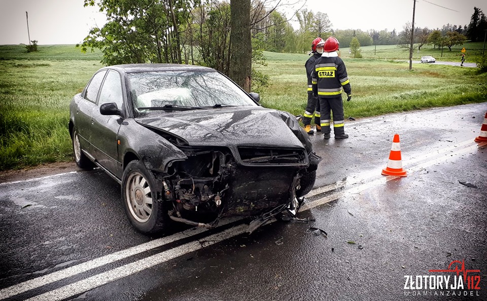 Wpadł w poślizg i uderzył w drzewo. Jedna osoba w szpitalu (FOTO)