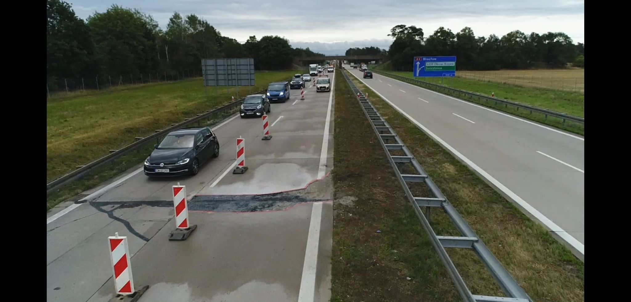 Autostrada A4 się zapadła. Ograniczenie prędkości do 40 km/h