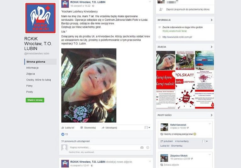 LUBIN. Potrzebna krew dla Uli i nie tylko